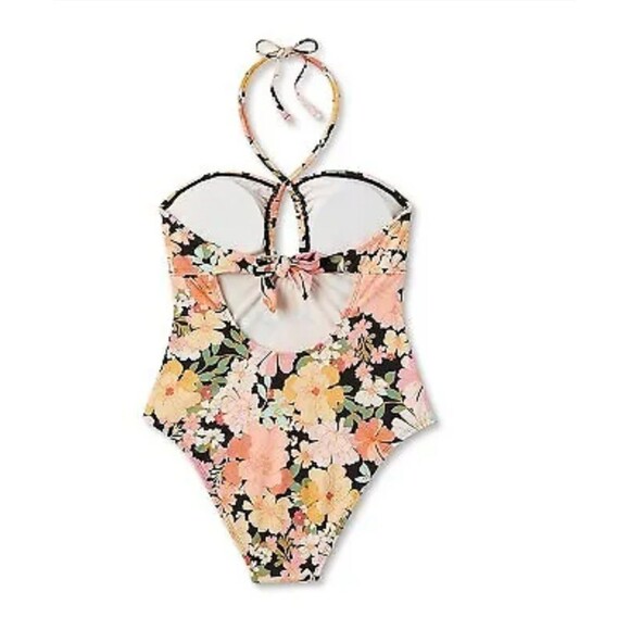 Shade and Shore Halter Keyhole Bandeau One Piece Swimsuit Multi Floral Large - Picture 2 of 6